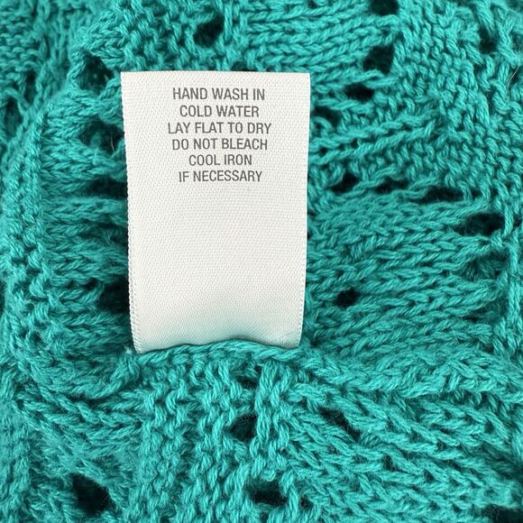 Dressbarn 1X Crochet Knit Teal Top 100%‎ Cotton 3/4 Sleeve Pullover Lightweight - Picture 7 of 9